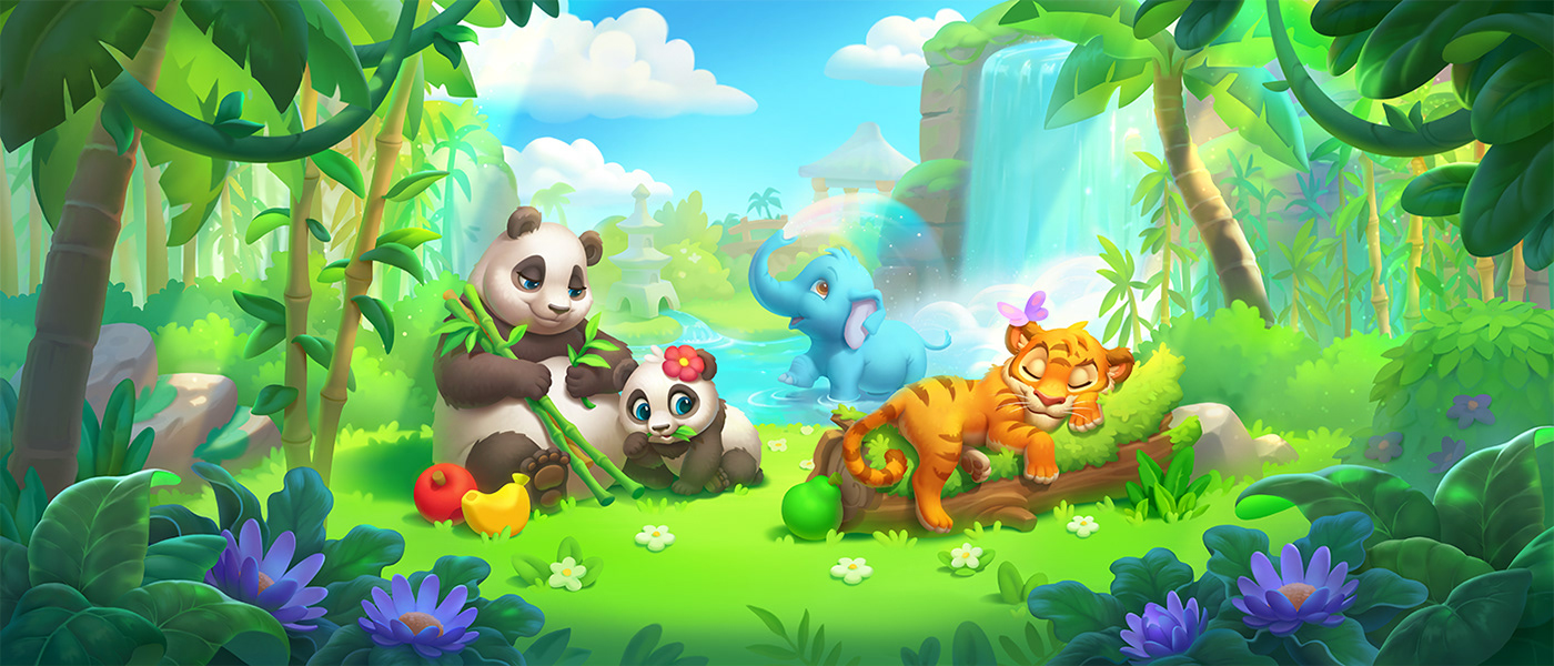animals cartoon concept art Game Art jungle match3 mobile game Panda  playrix zoo