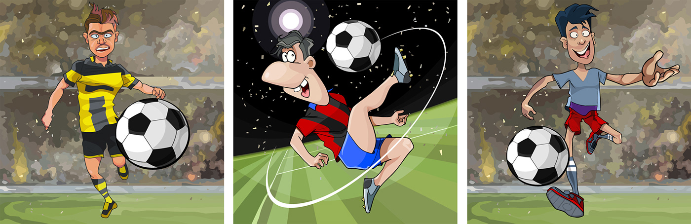 cartoon characters football Players sports funny ball goal striker kick