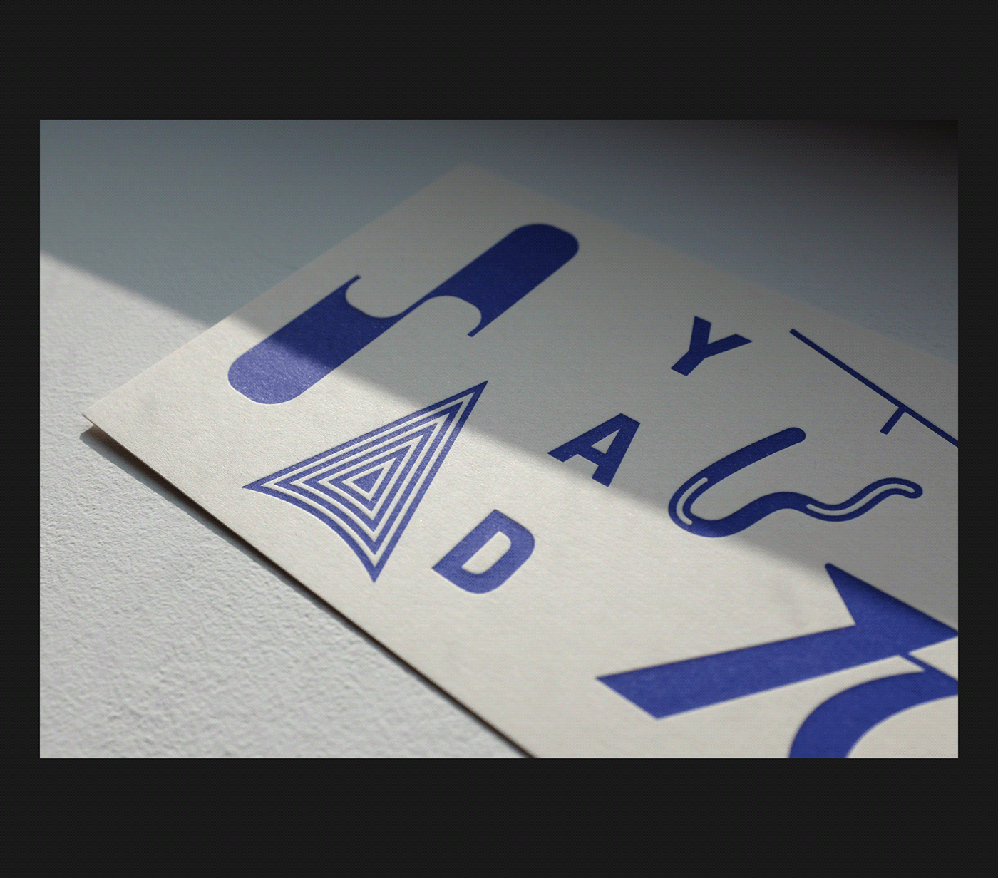 week Day type letters blue letterpress