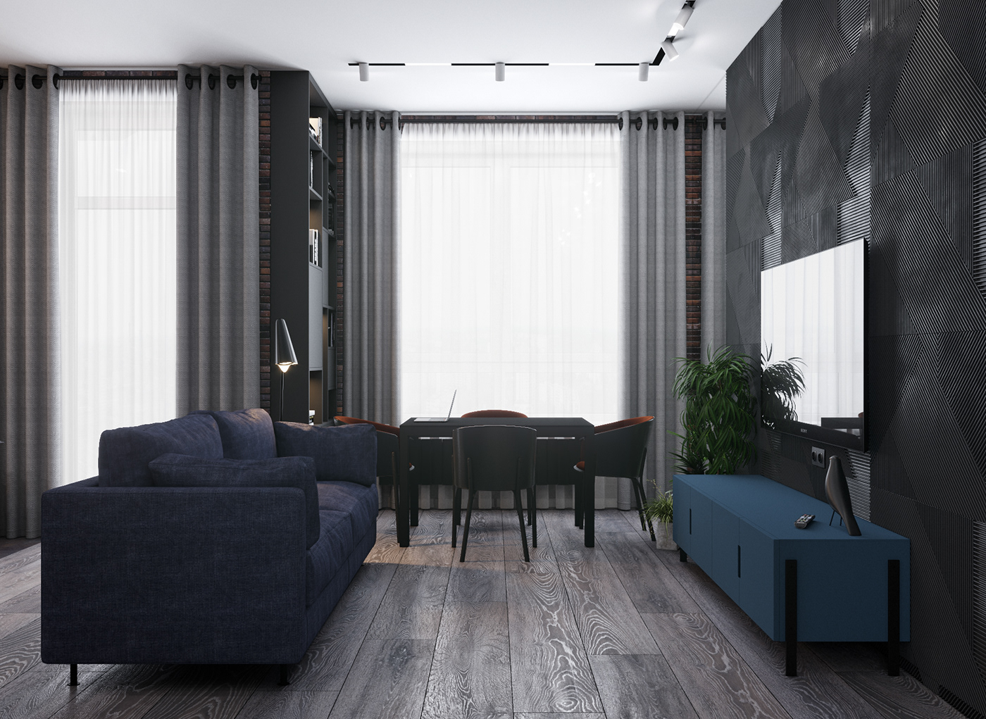 3dmax bath brick wall corona render  hallway kitchen one-room apartment plaster sofa studio