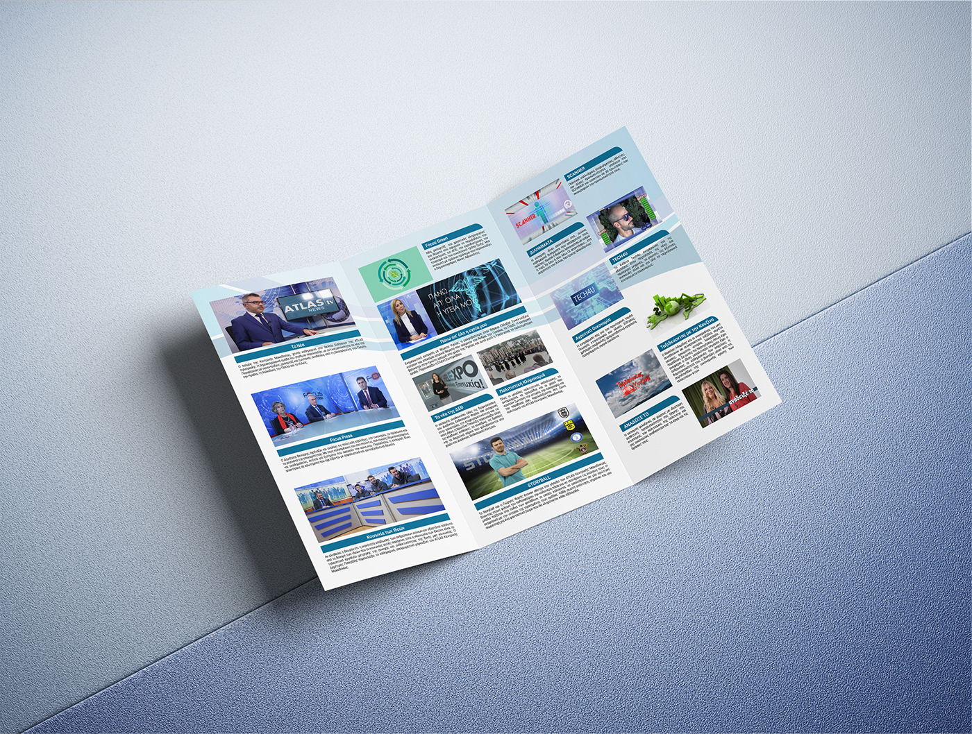 tryptych brochure print design Mockup tv graphic design  tri-fold