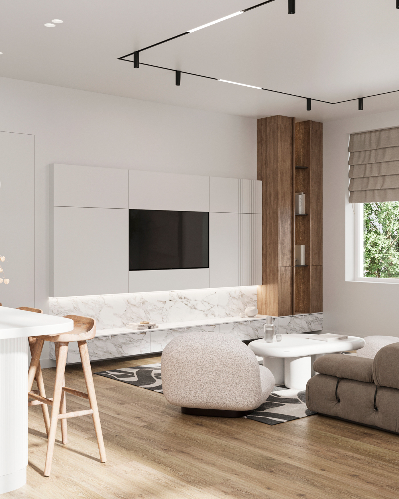 living room interior design  3D visualization 3ds max 3d modeling soft White brown Interior