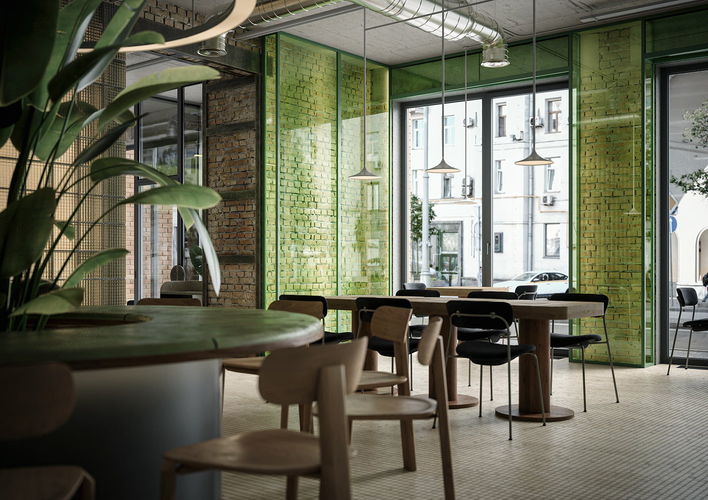 concrete architecture visualization archviz bricks stainless steel restaurant FStorm glass HORECA