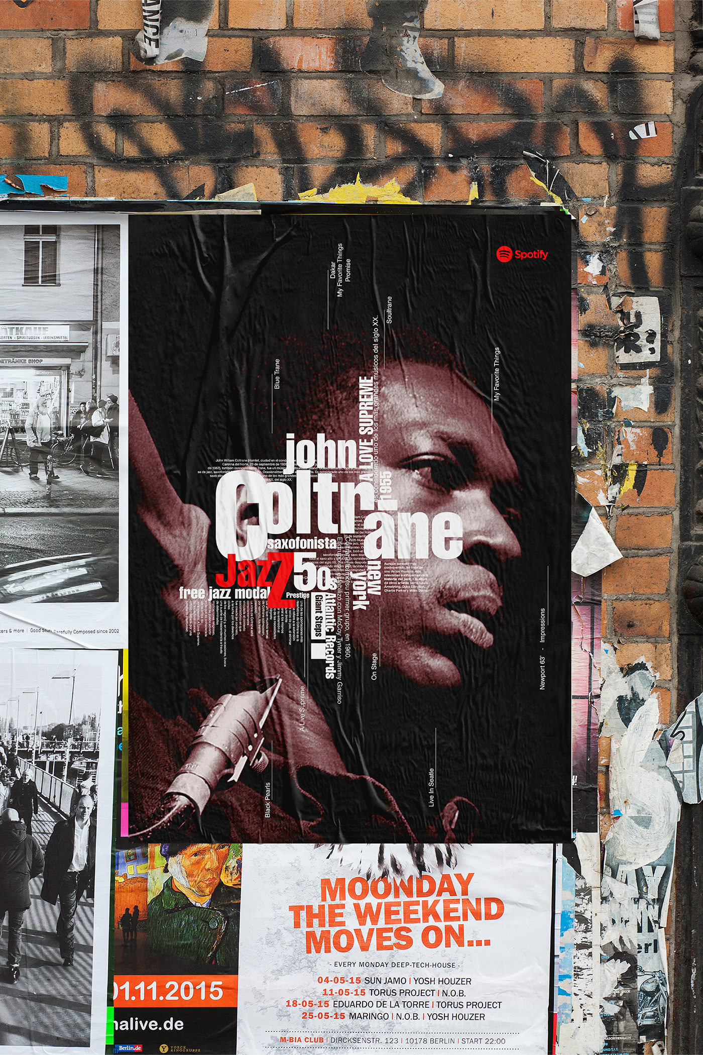 spotify poster cartel jazz posmodernismo postmodernism New Wave John Coltrane typographic graphicdesign