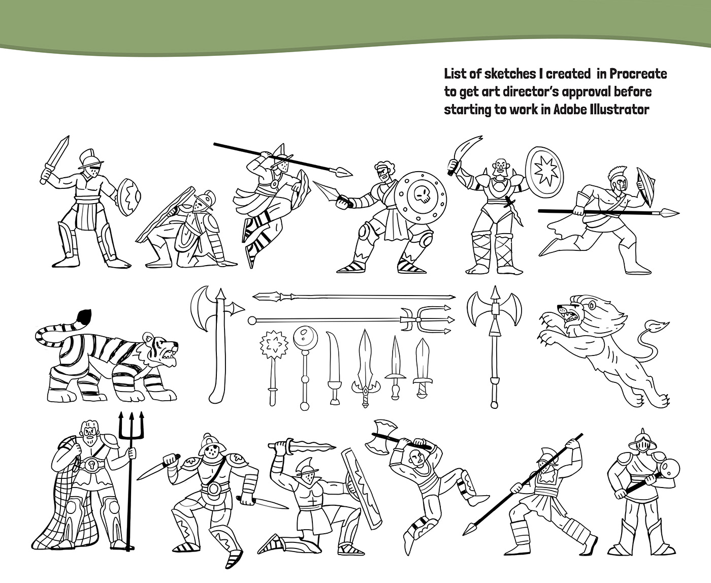 digital illustration adobe illustrator vector characters animals fights Rome Gladiator Weapon