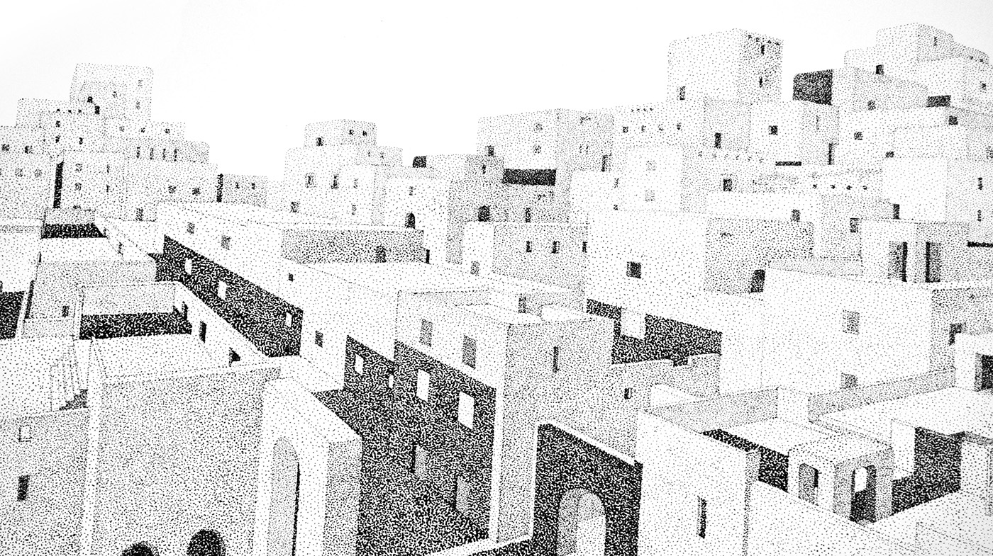 Pointillism black and white ILLUSTRATION  Drawing  dots by hand artist graphism contemporary art architecture