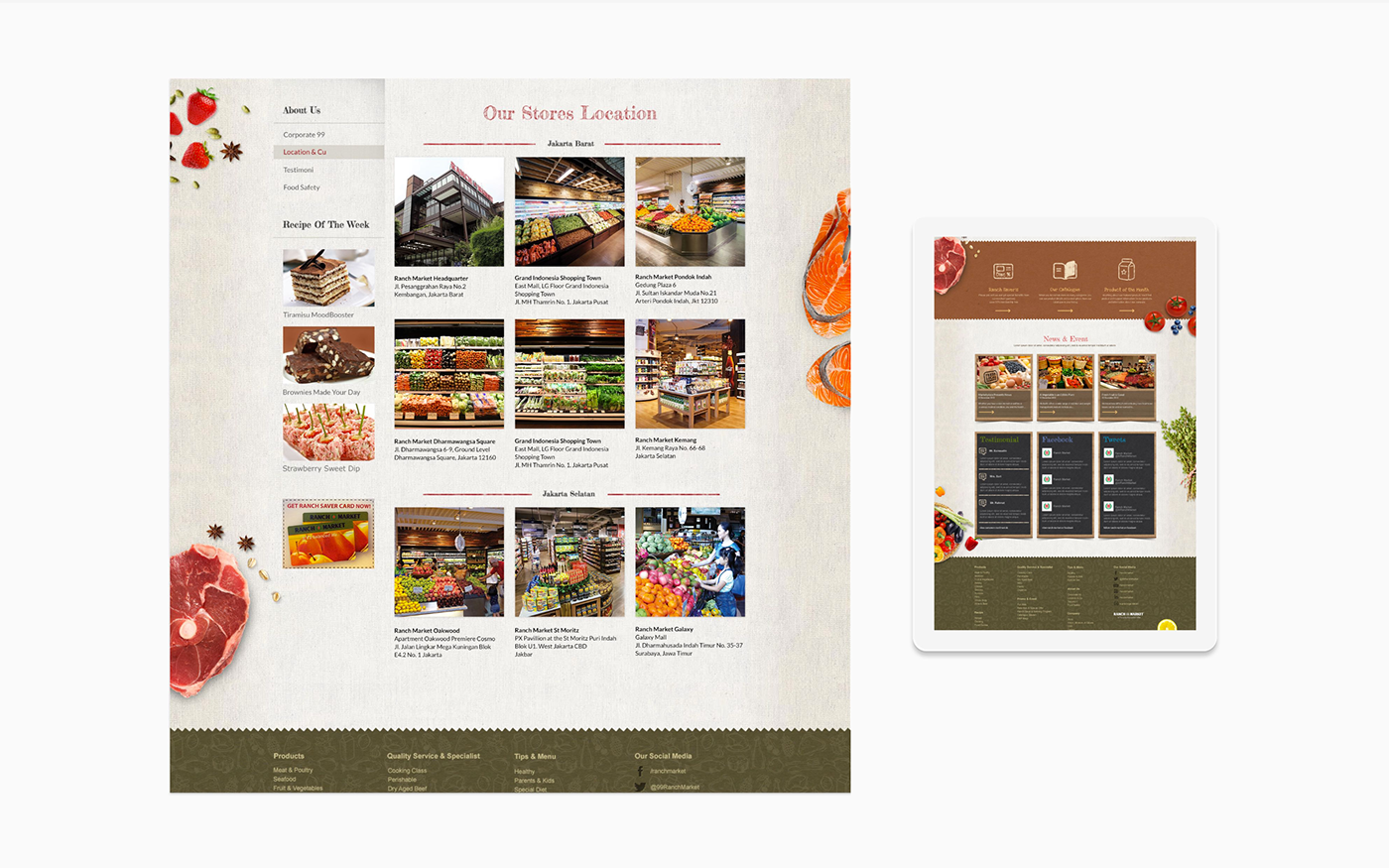 Food  store Web Website rustic wood healthy market meat vegetables