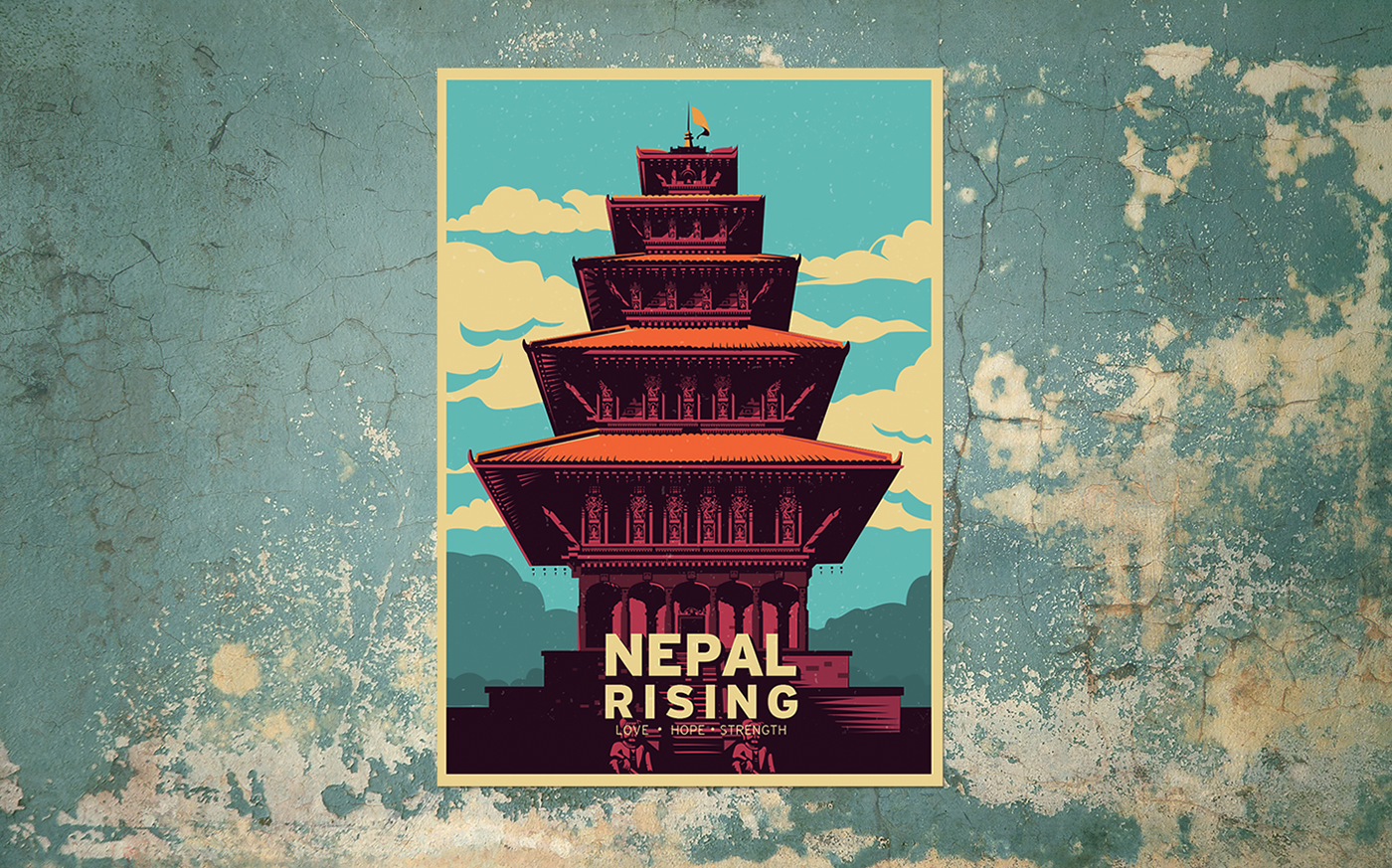 nepal rebuild relief poster vintage strength Travel tourism