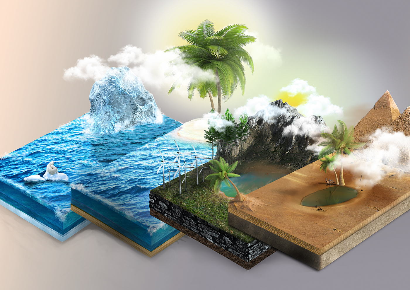 Isometric desert Island mini island photoshop artwork manipulation retouch fotoritocco
