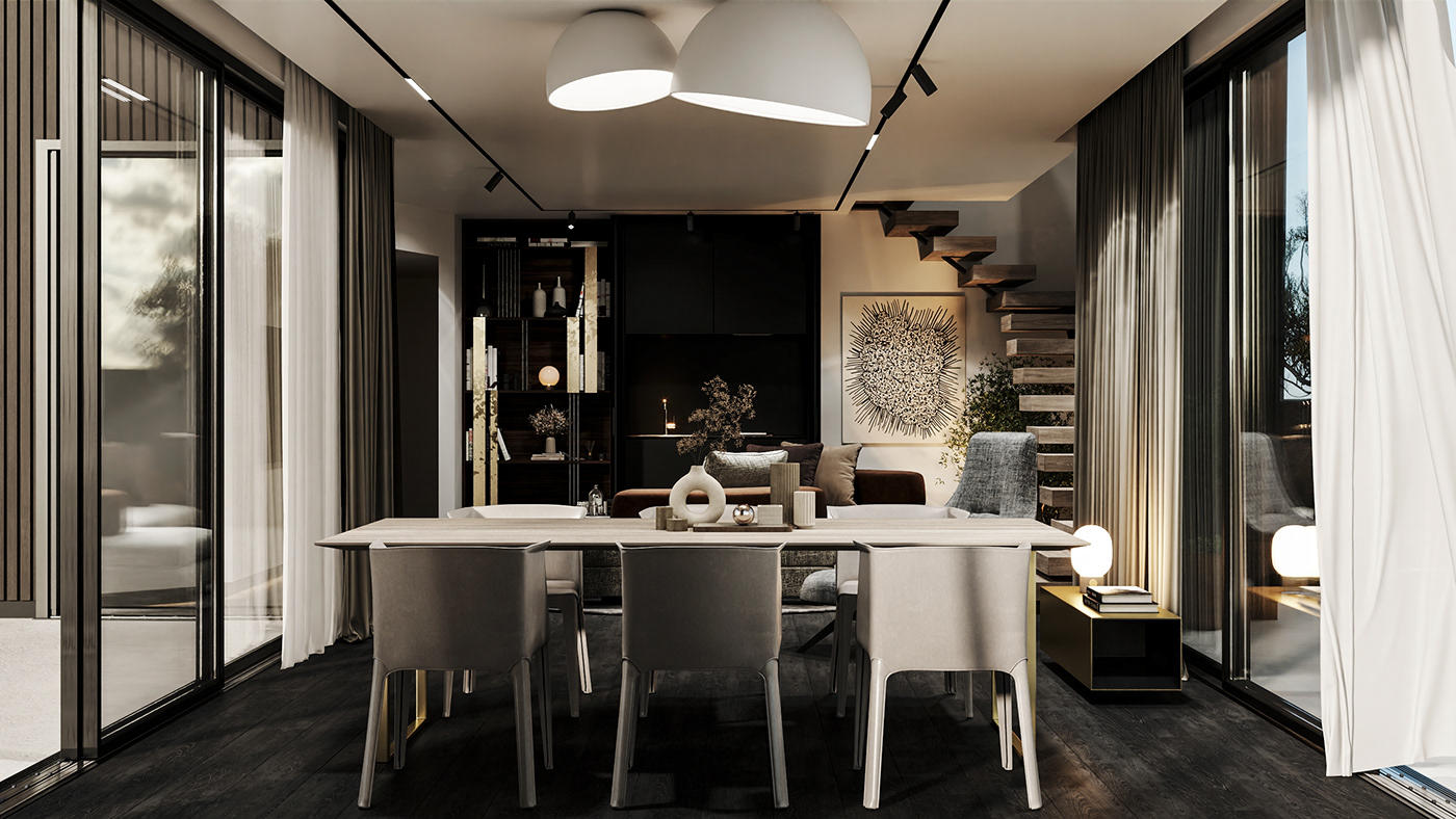 architecture highend house interior design  luxury minimalist modern Render visualization wood