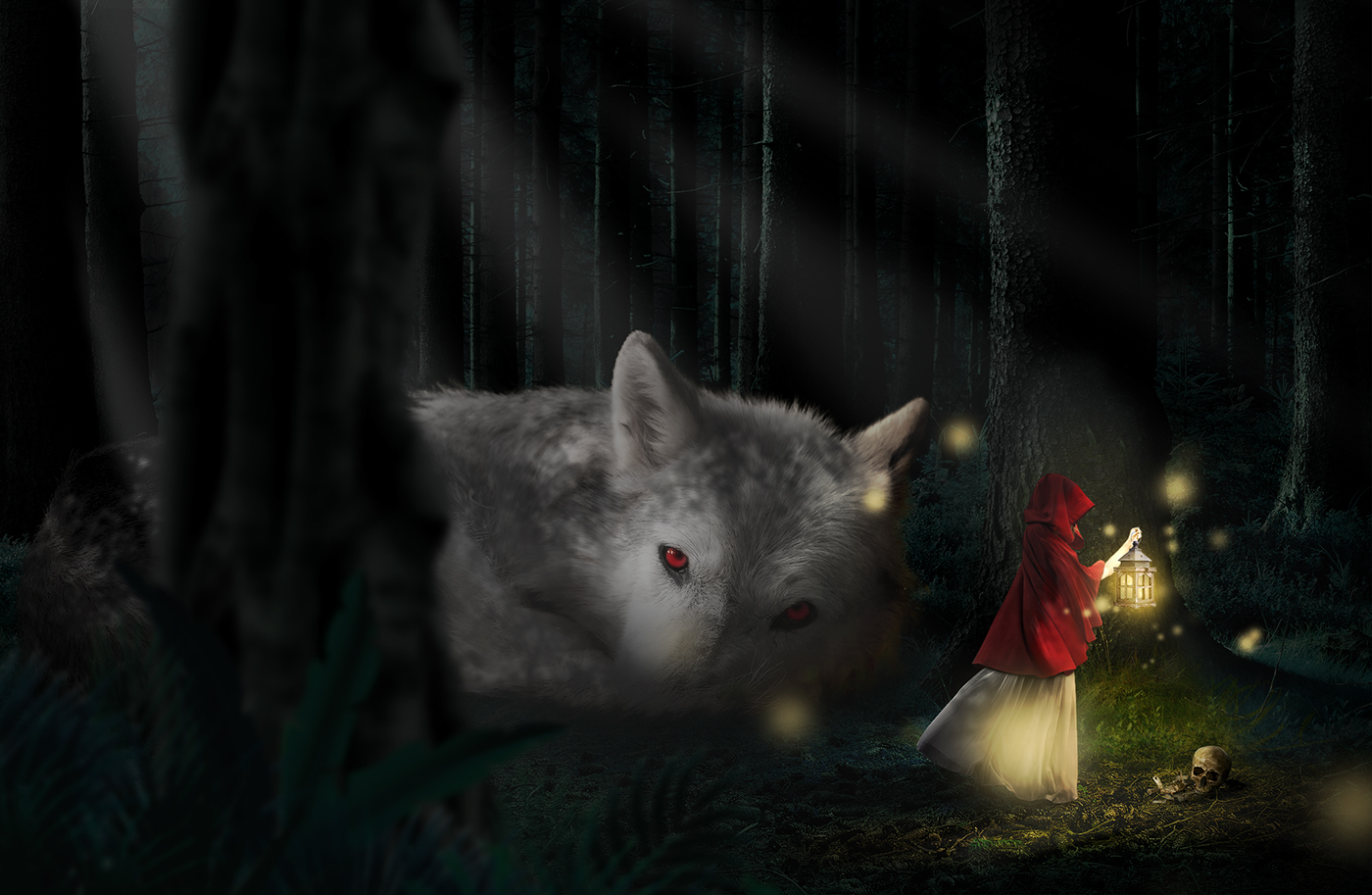 red hood wolf night forest lantern imagemanipulation composition lighting photoshop