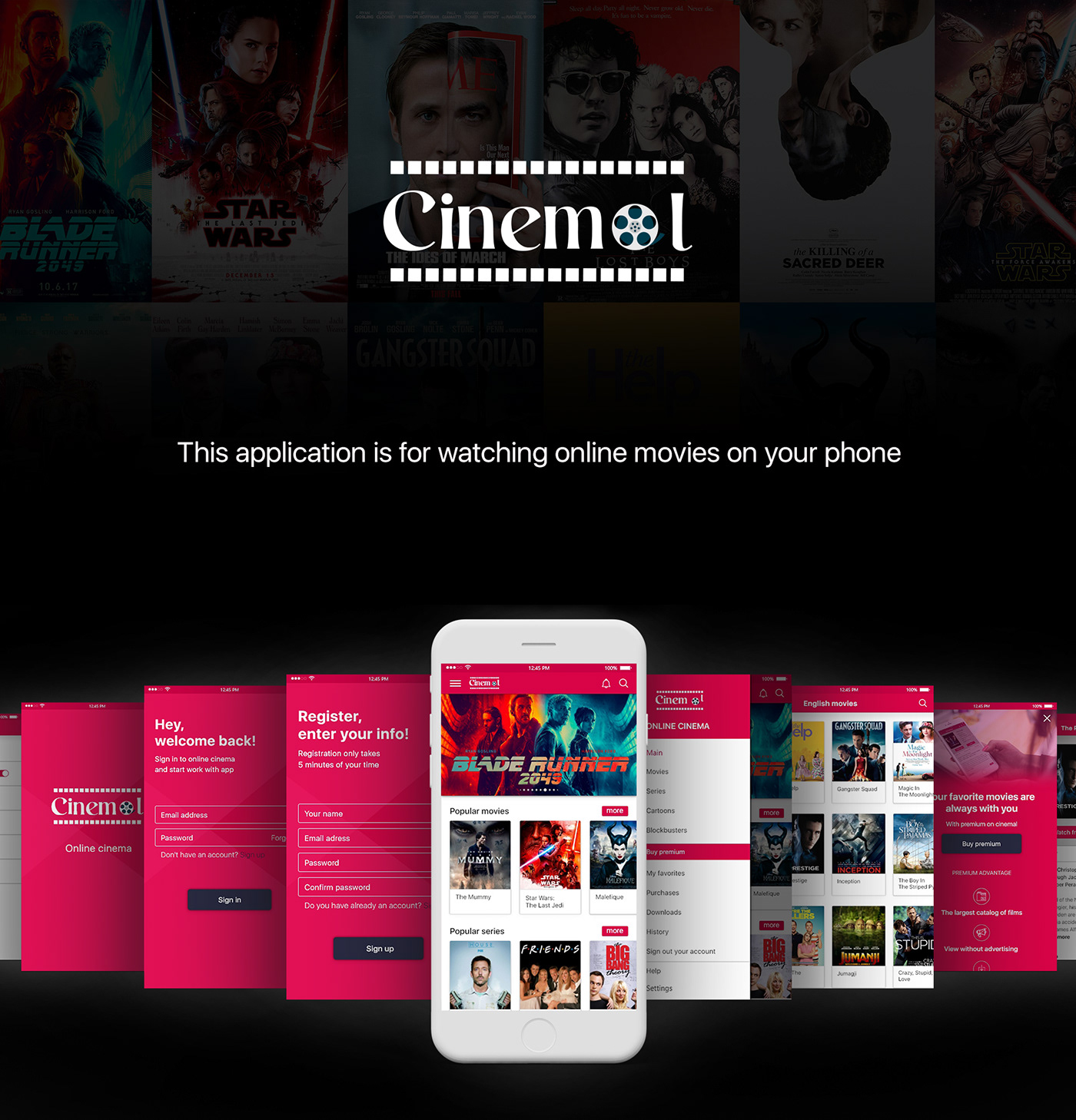 UI ux app Cinema movie wireframe