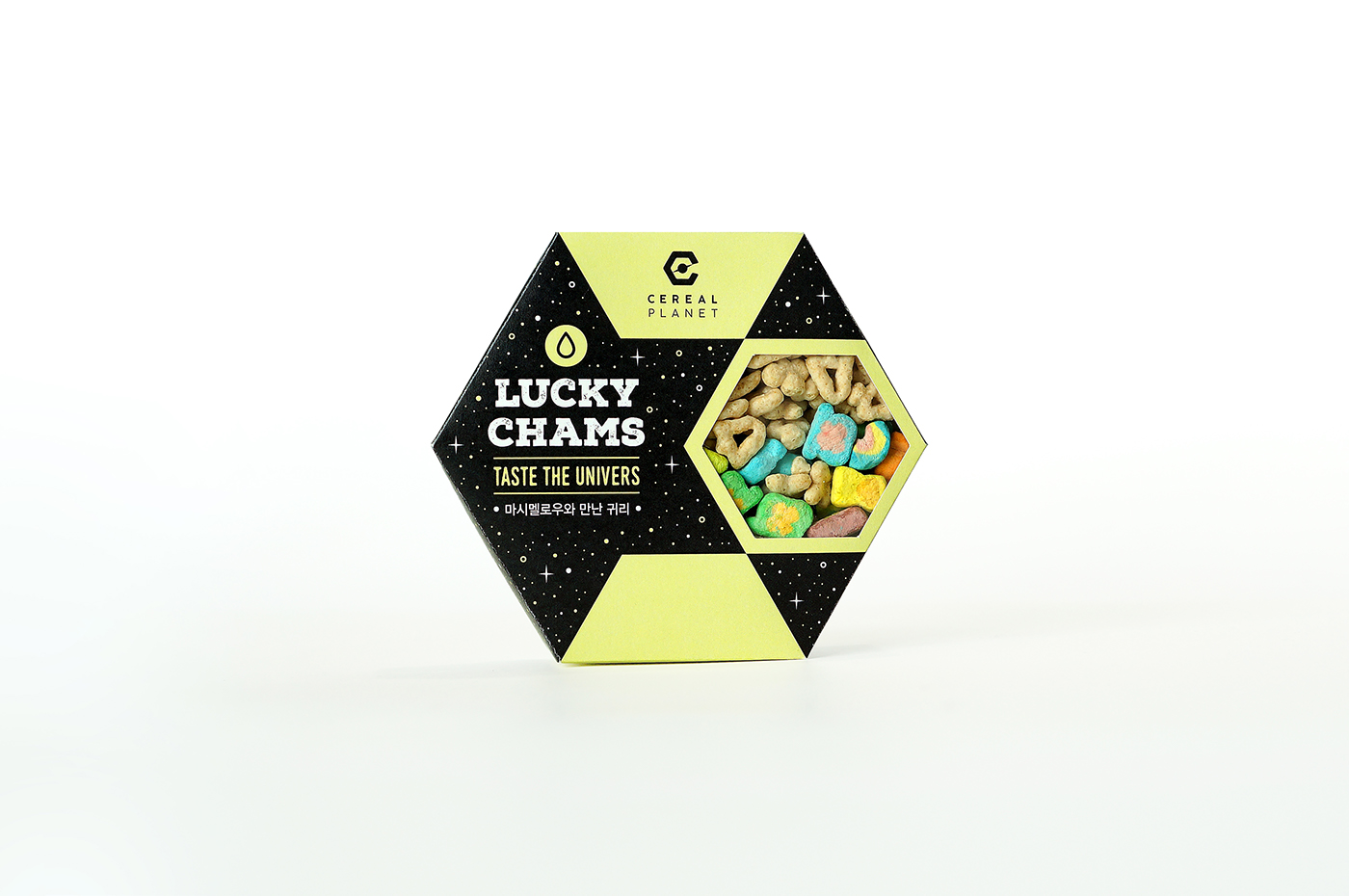 hexagon Cereal Hexagon Design cereal design cereal package star Space  identity logo Packaging Structural structure universe graphic design  creative