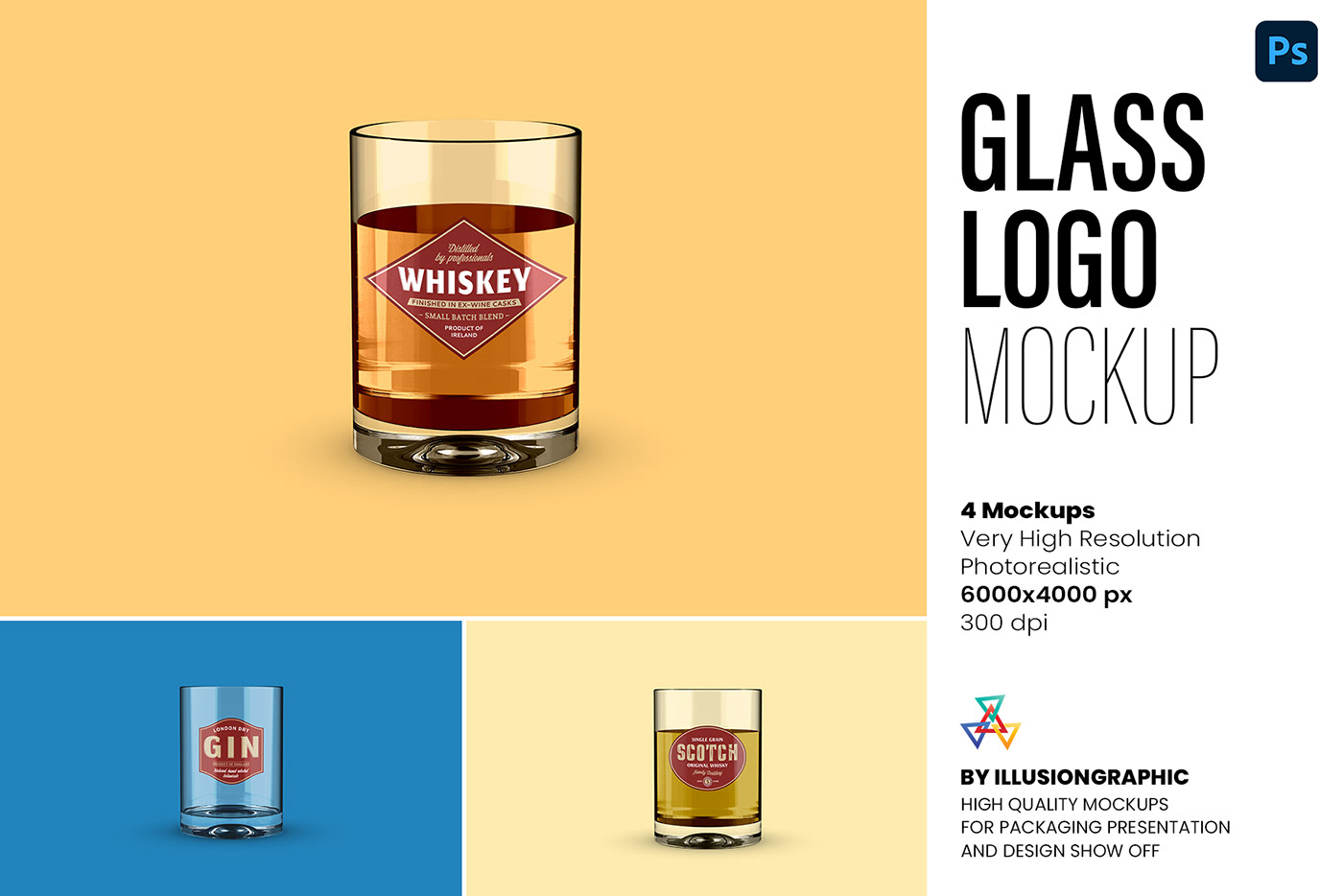 glass logo Mockup brand identity Label drink Liqueur Liquid Packaging transparent