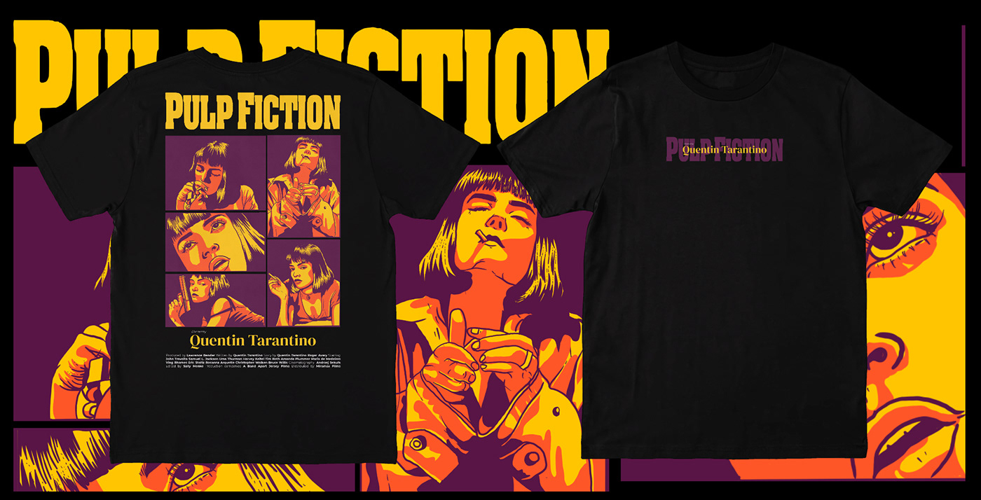 apparel Clothing graphic design  graphic shirt mia wallace movie poster pulp fiction Pulp Fiction Art streetwear design Tshirt Design