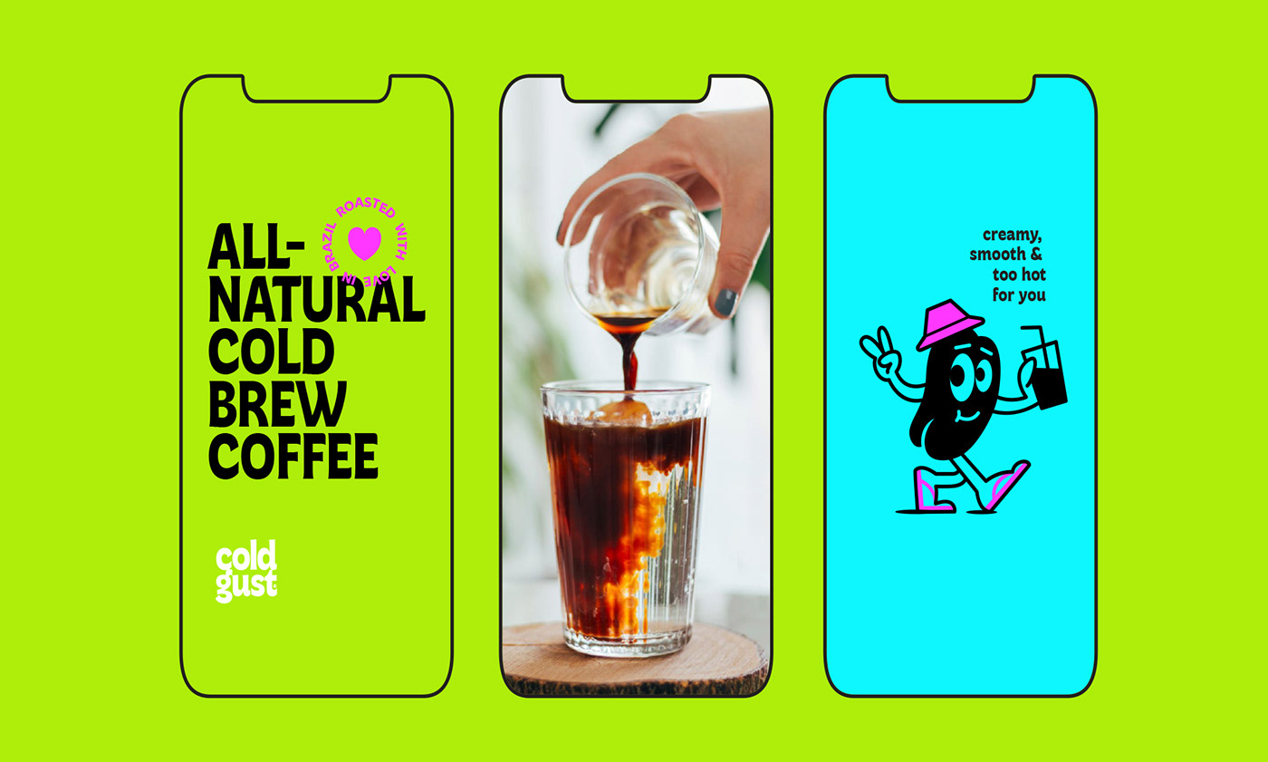 brand brand identity Character design  Coffee Cold Brew Cold Brew Coffee Logo Design Packaging soft drink visual identity