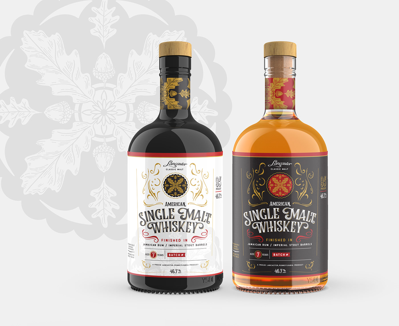 Packaging design for whiskey bottle for a Lancaster distillery. 