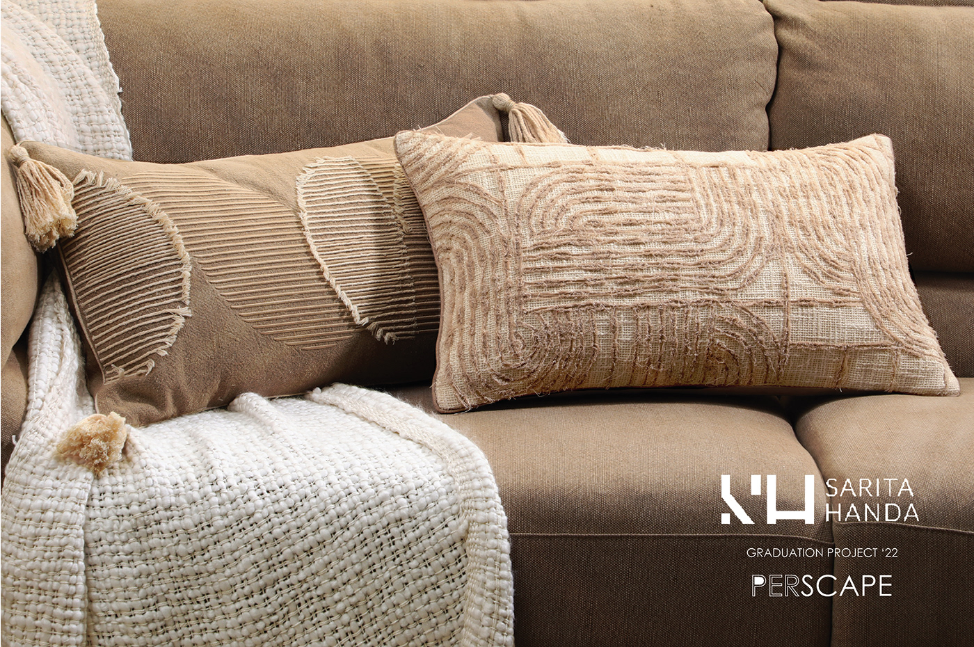 decorative pillows design graduation project home decor Innovative neutrals surface design textile design  textural