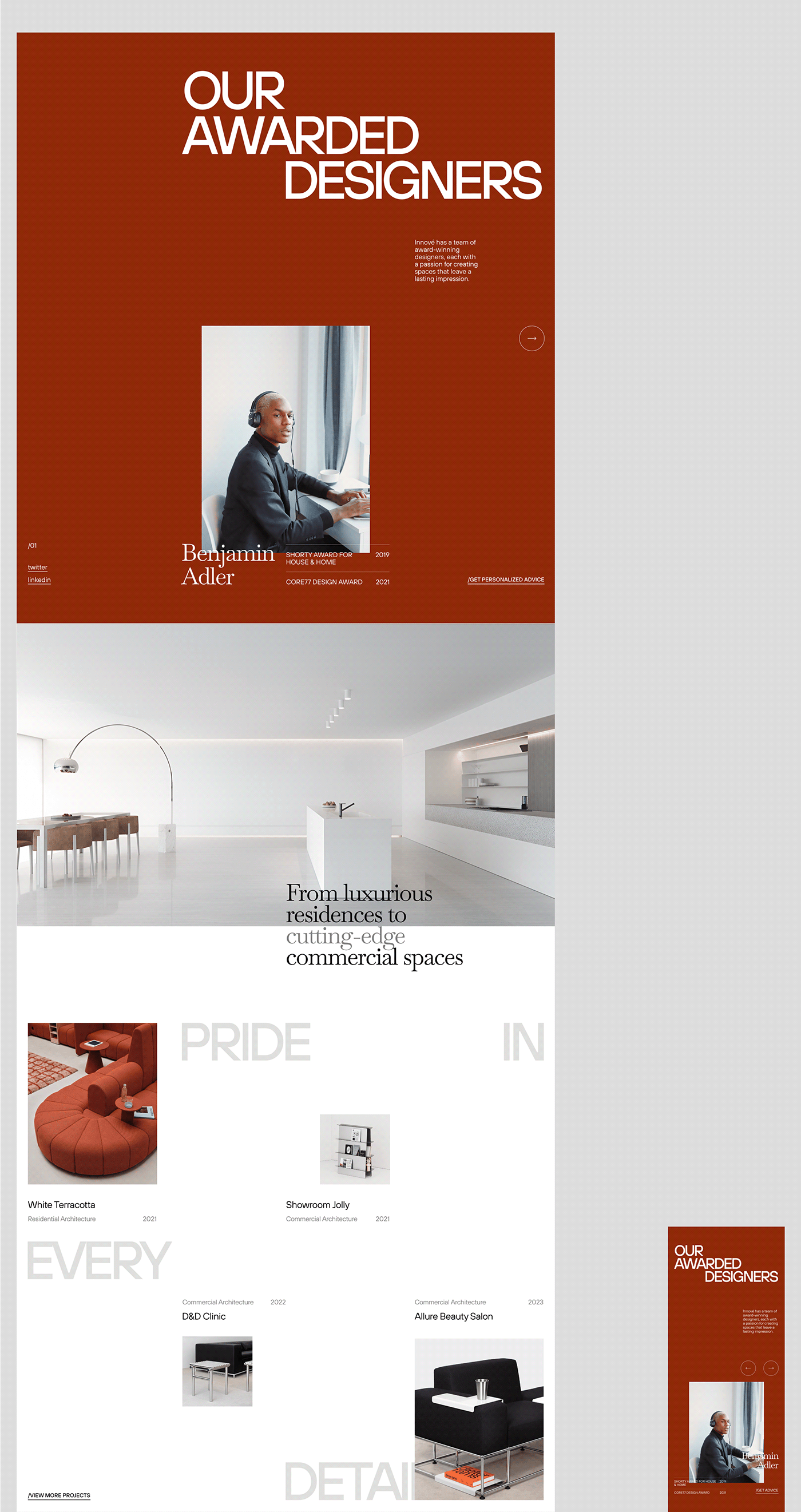 interior studio Minimalism modern furniture Interior Web Design  landing page premium UI/UX