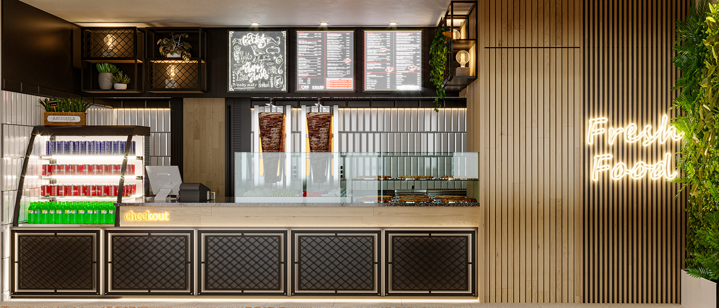 3D design doner Interior Render restaurant vray