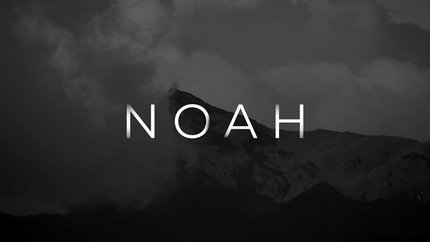 Image of a towering mountain in black and white with the name "Noah" prominently displayed.
