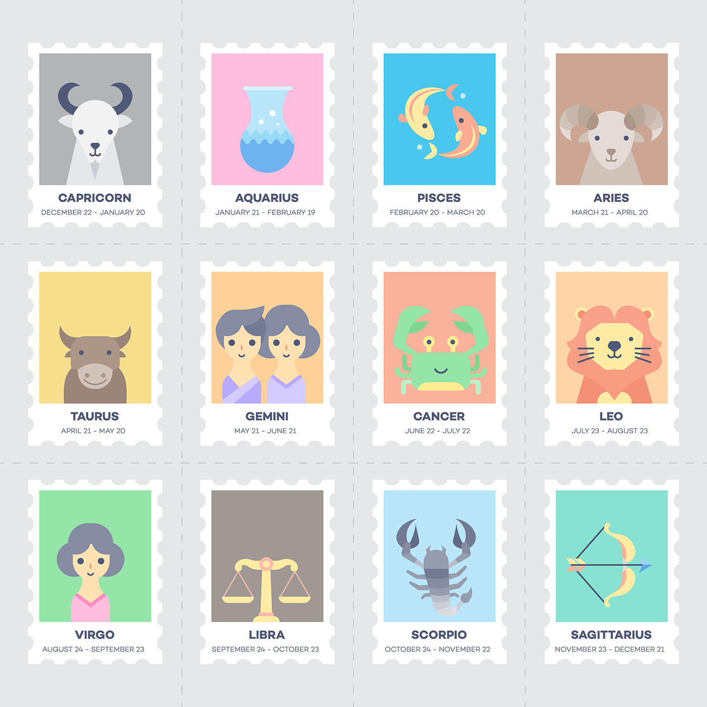 Horoscope stamp vector animal cute zodiac ILLUSTRATION  ai