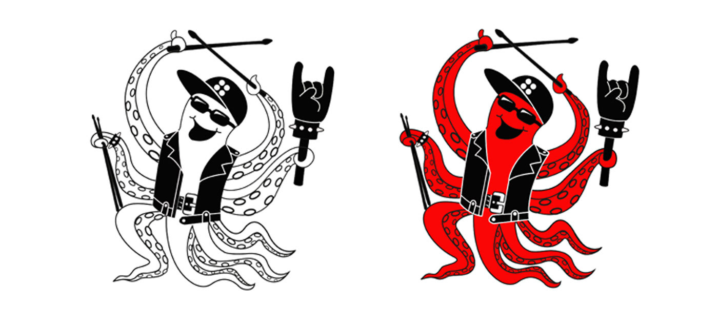 brand character rock drums guitar music vector art cartoon Character design  ILLUSTRATION  octopus illustration