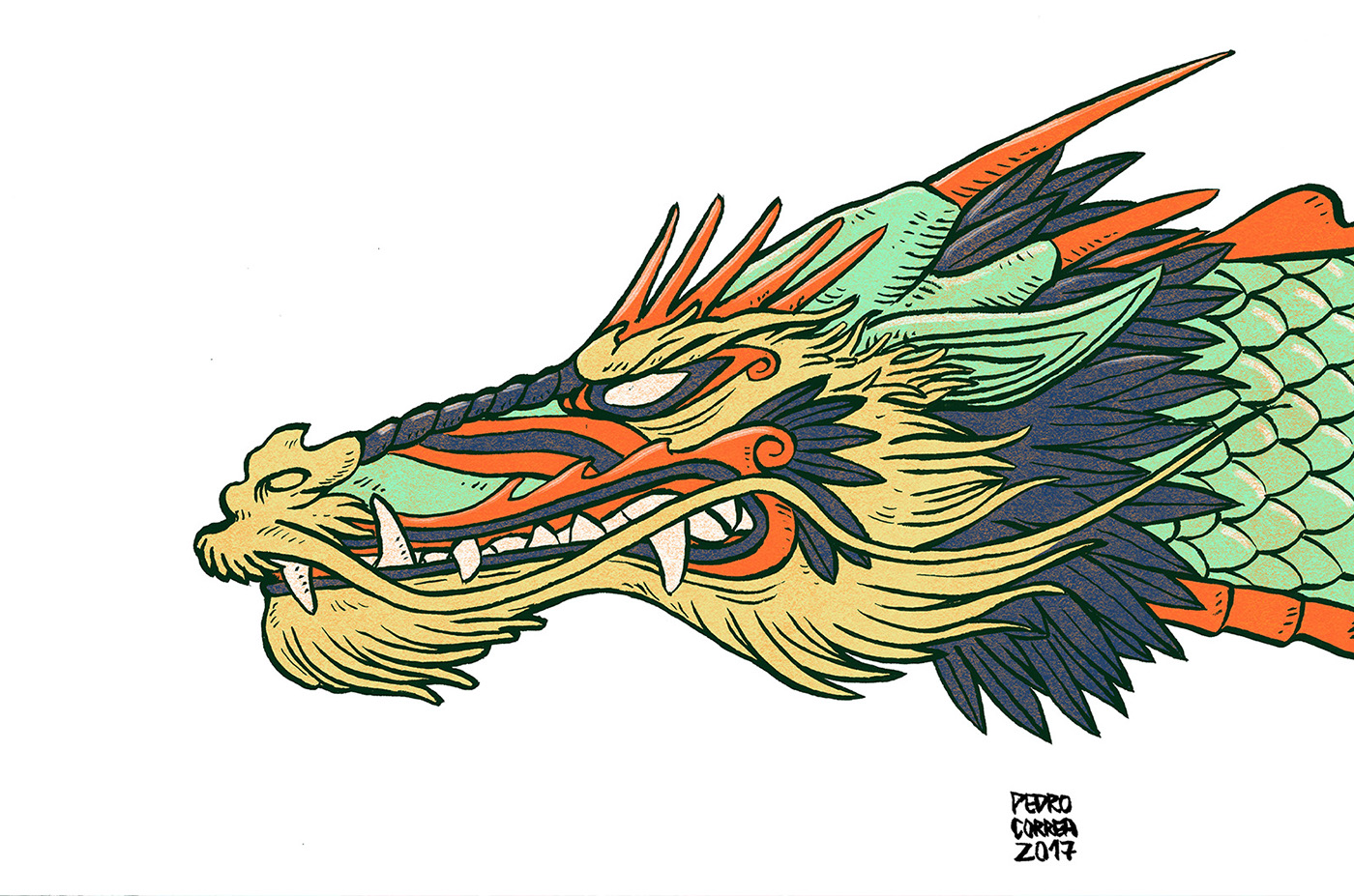 moleskine ink ILLUSTRATION  dragon skull traditional illustration brush and ink sketchbook chinese dragon crab