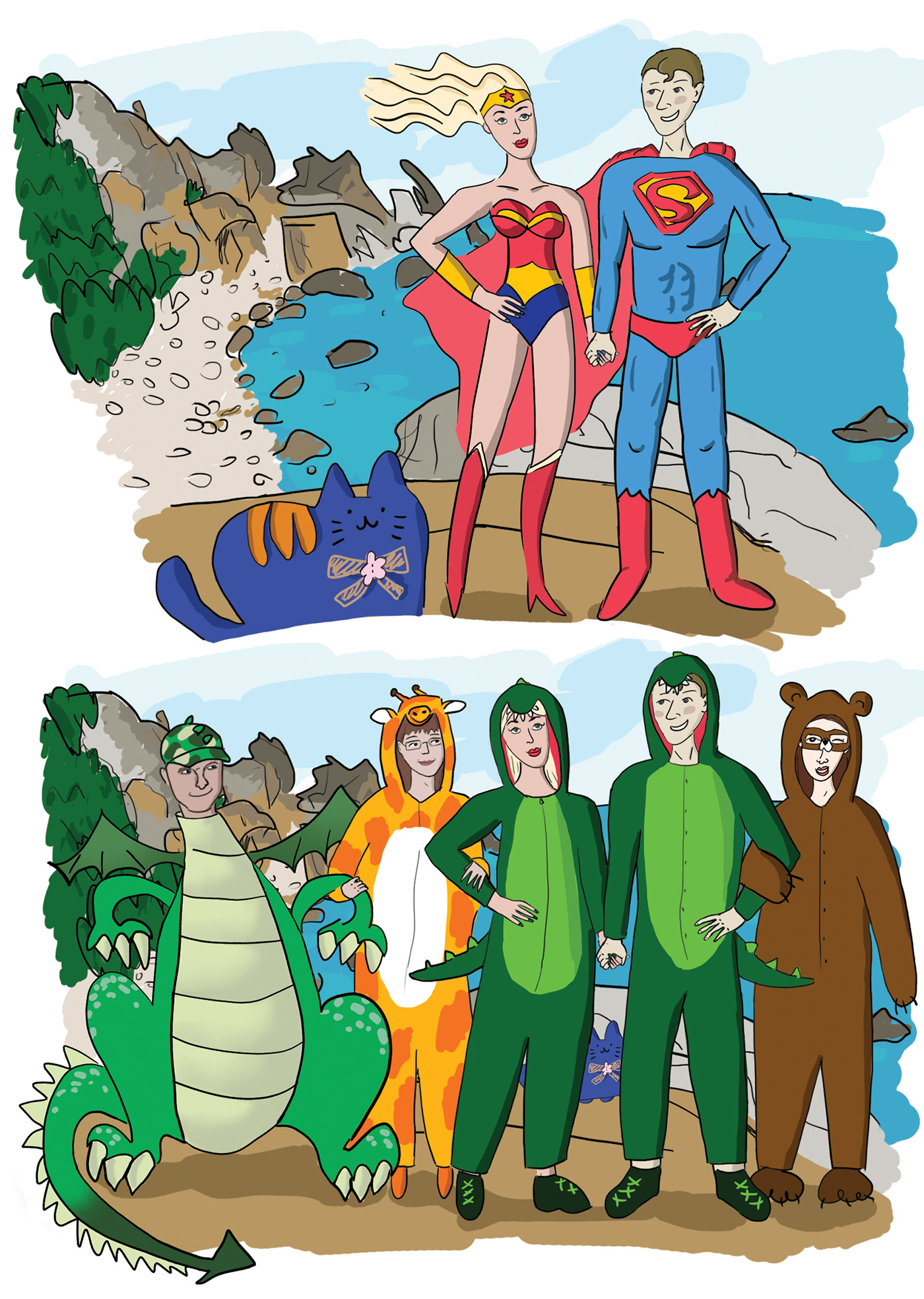 cartoon characters comic family journey kigurumi Superheros wedding art Drawing 