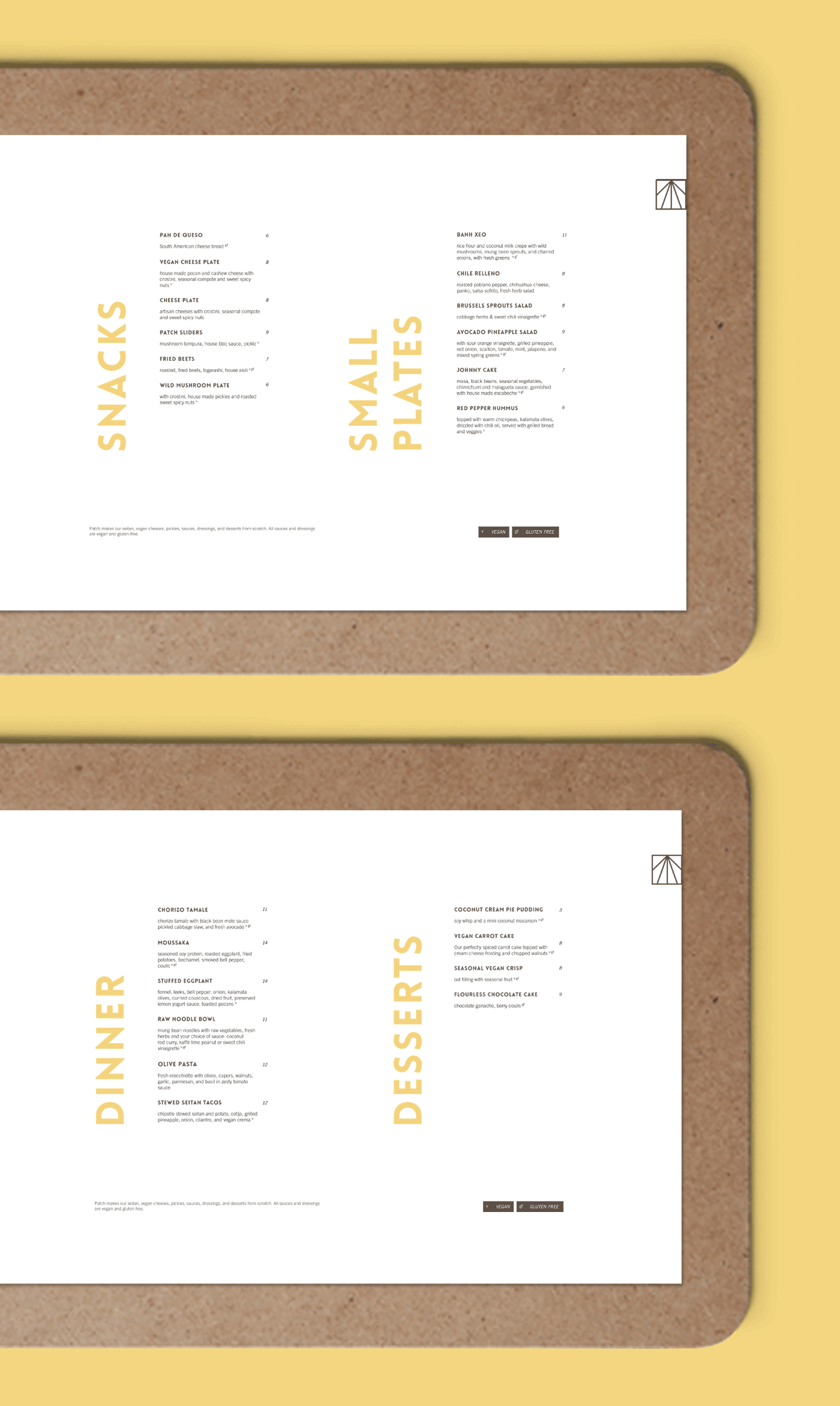 patch Vegetarian design menu clipboard yellow brown
