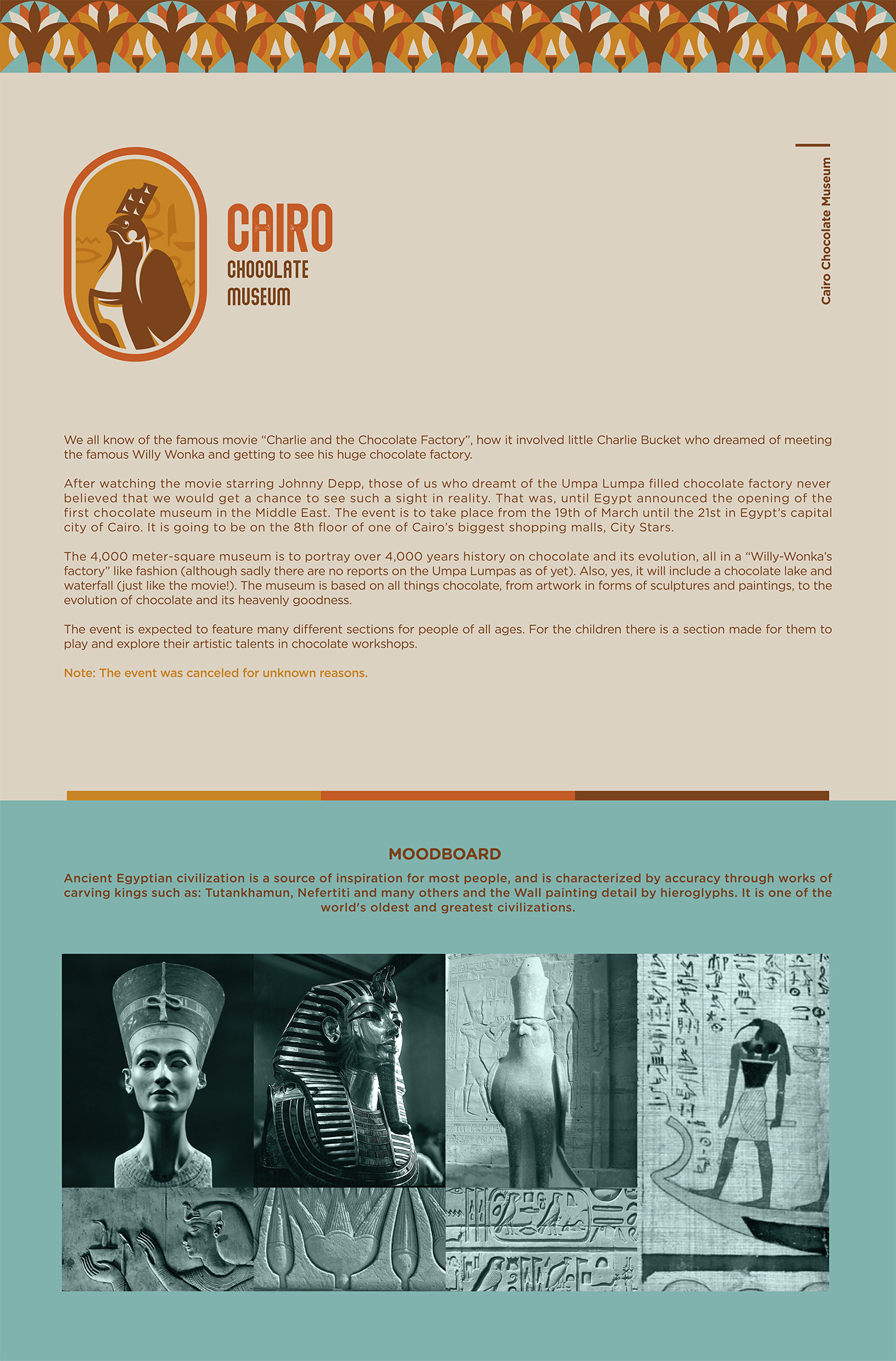 ancient egypt ArtDirection cario chocolate colors graphic design  ILLUSTRATION  museum typography  