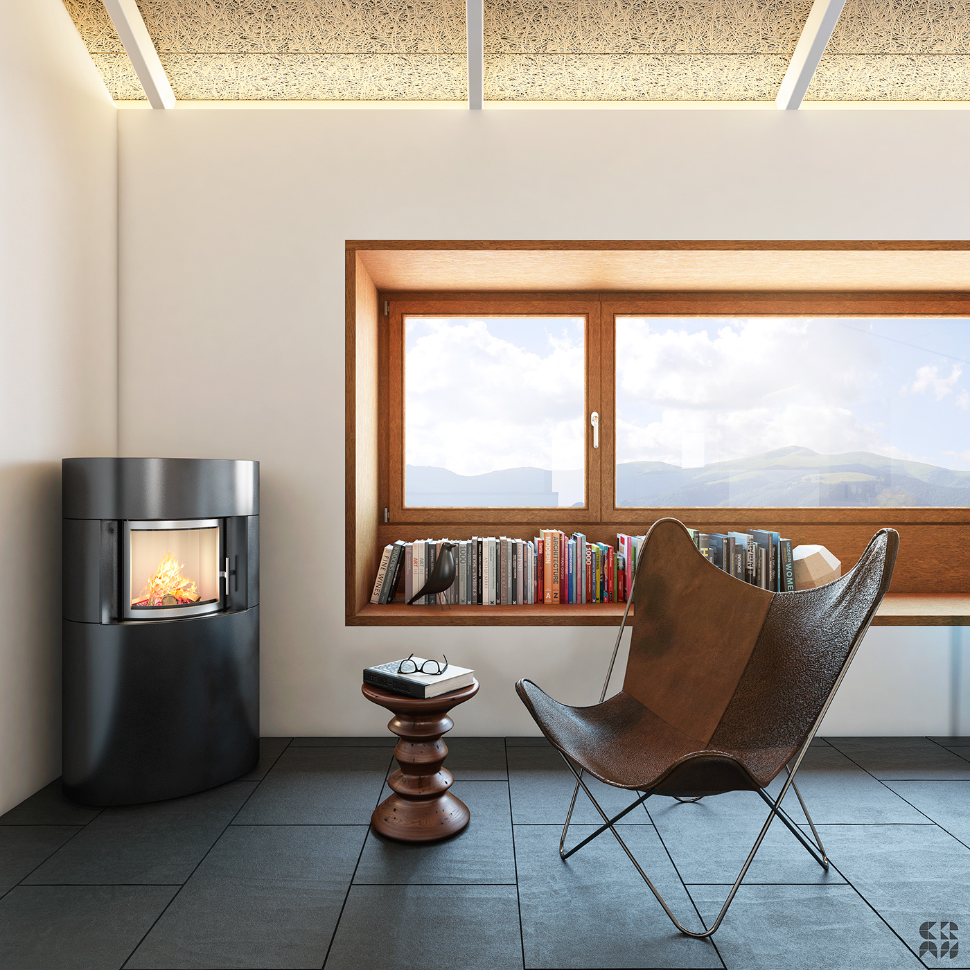 3D Render Interior design photoshop vray 3dmax minimal house refuge