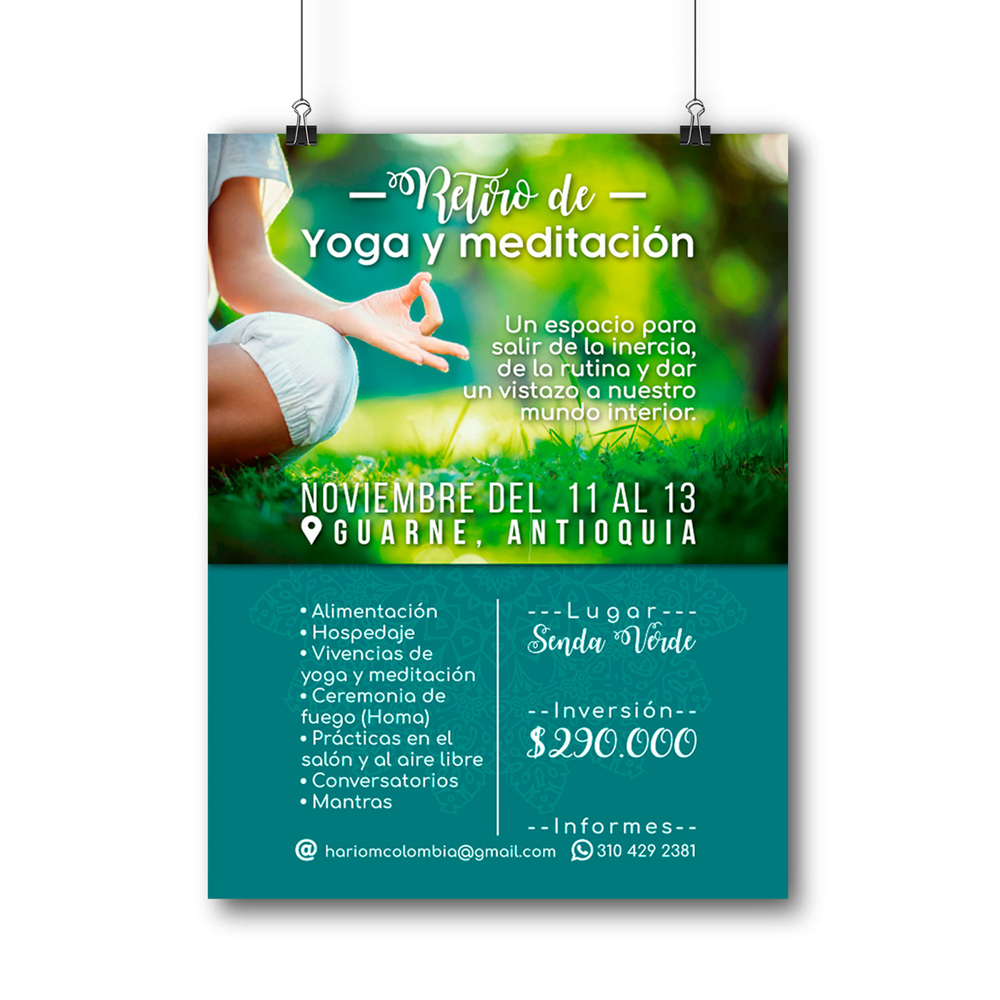 logo Yoga volante afiche AZUL aguamarina meditacion flyer