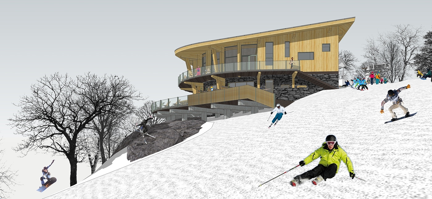 restaurant apres ski Ski resort mountain snowboard bar architecture wood visualization