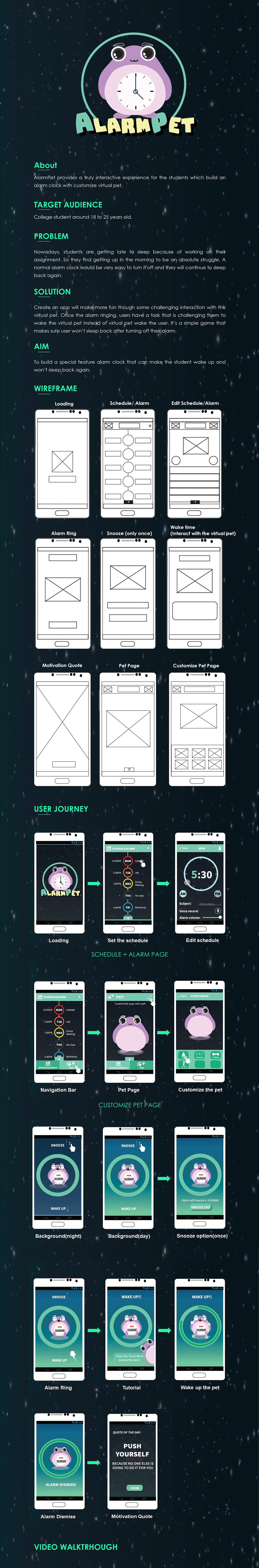 Mobile app Character design alarmclock VirtualPet UI/UX