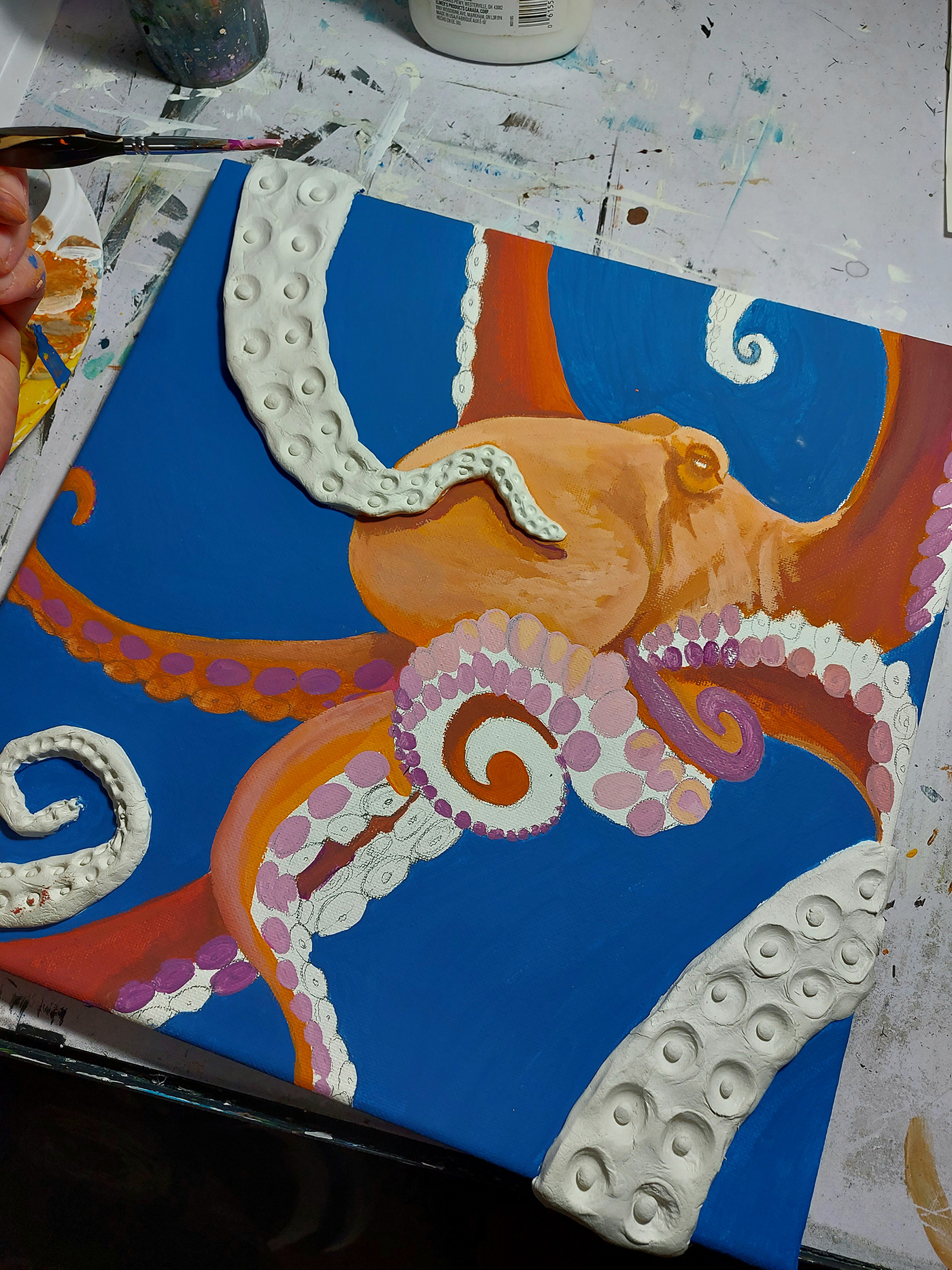 acrylics painting  art clay creative octopus