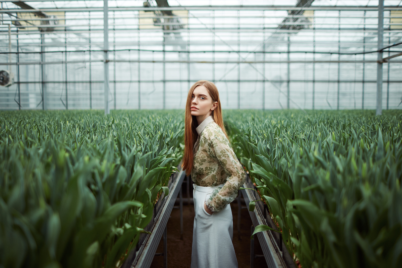 Flowers greenhouses Natural Light portrait redhead spring tulips woman