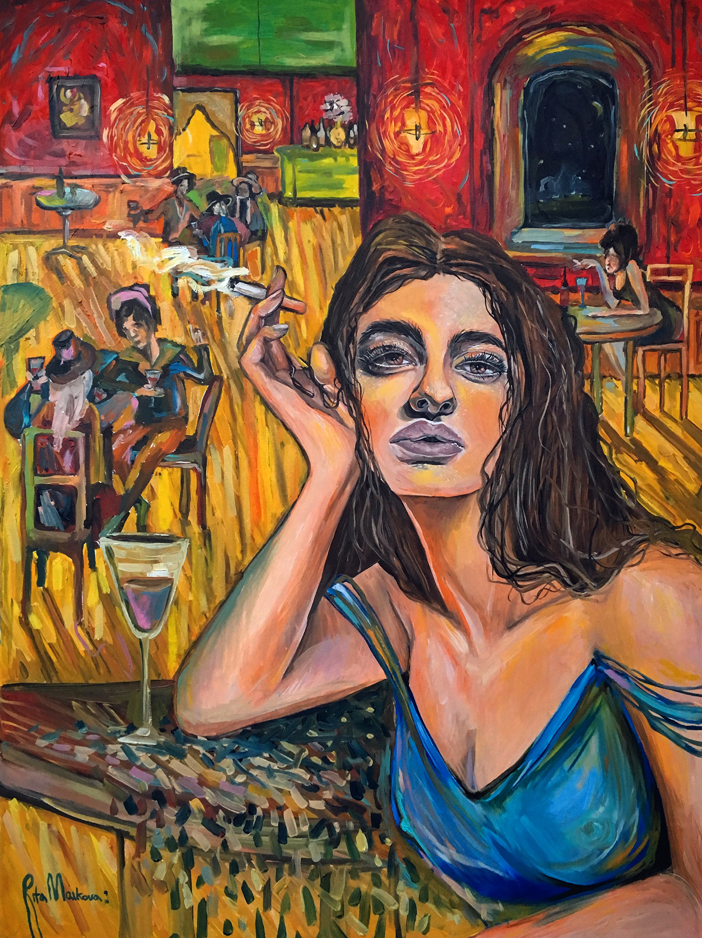 bar painting   woman art vine Love jazz vangogh cigarets