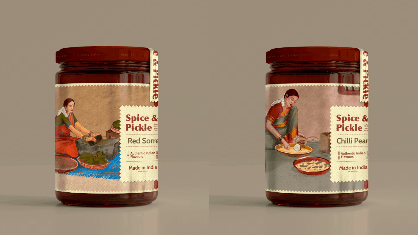 gif Glass Jar Design graphic design  ILLUSTRATION  Indian Spices label design logo Packaging packaging design spices