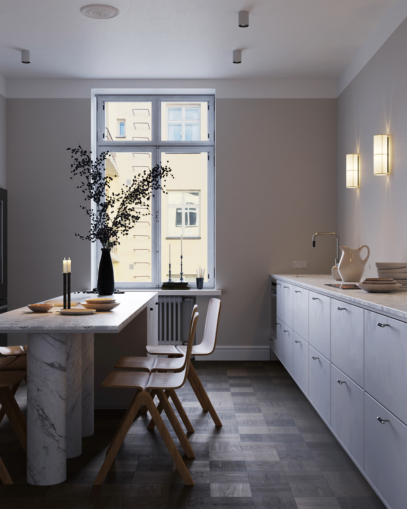 3ds max archviz interior design  kitchen design Minimalism minimalist Render Scandinavian visualization