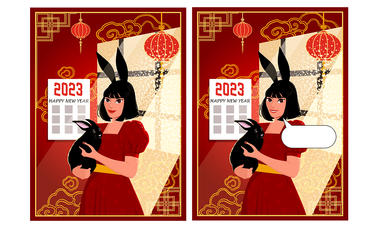 2023 calendar bookcover cards china comic cover ILLUSTRATION  new year rabbit vector