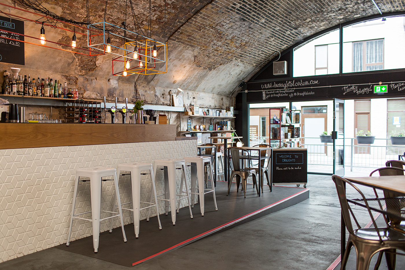 Draughts London Board game cafe Kickstarter minimalistic architecture