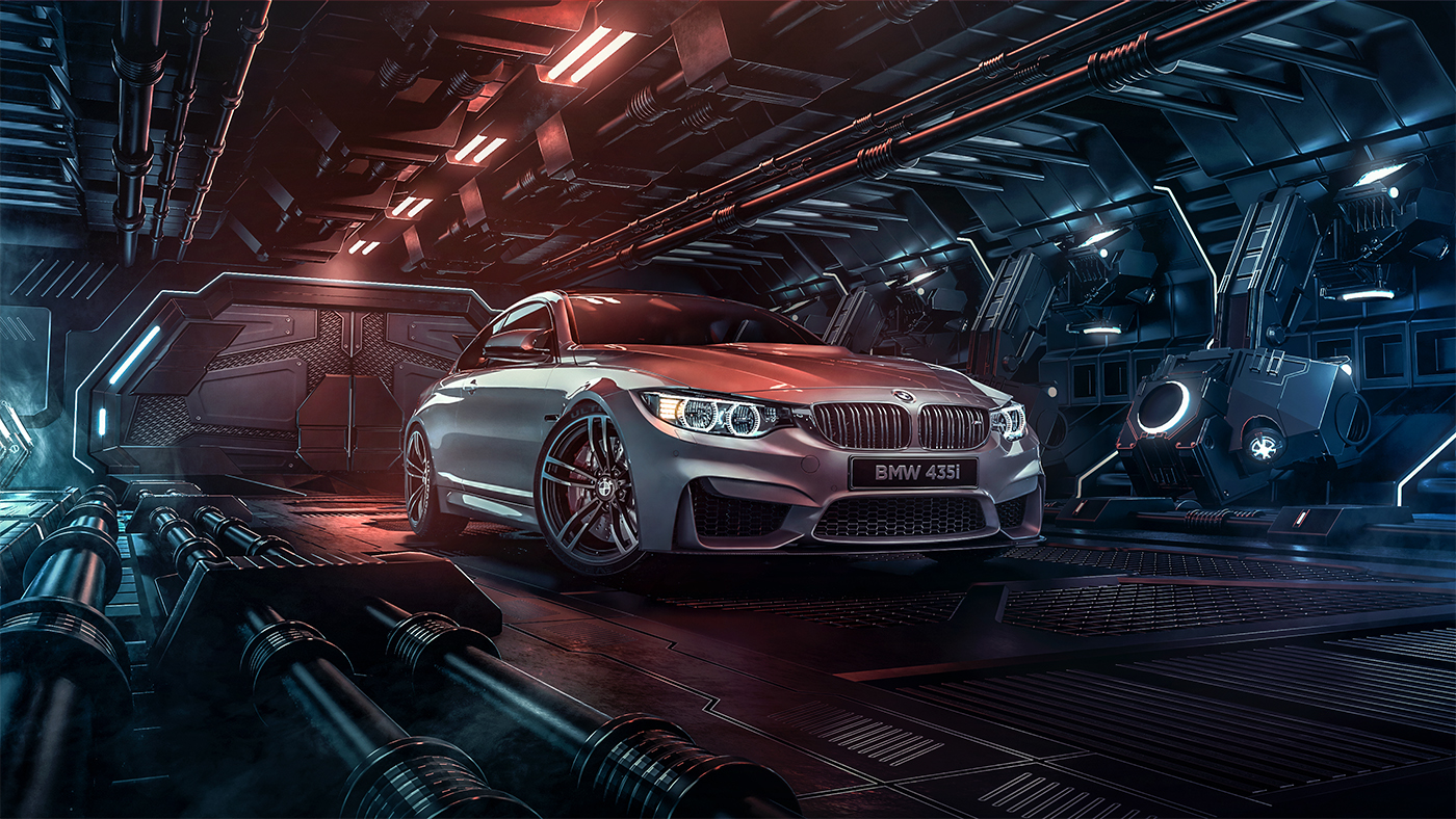 sci-fi art BMW spaceship dubai Icon lights CGI Cars automotive  