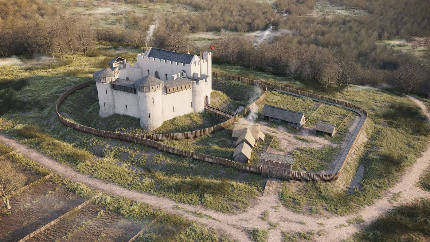 Aerial archaeology Castle digital historical Landscape medieval reconstruction heritage history