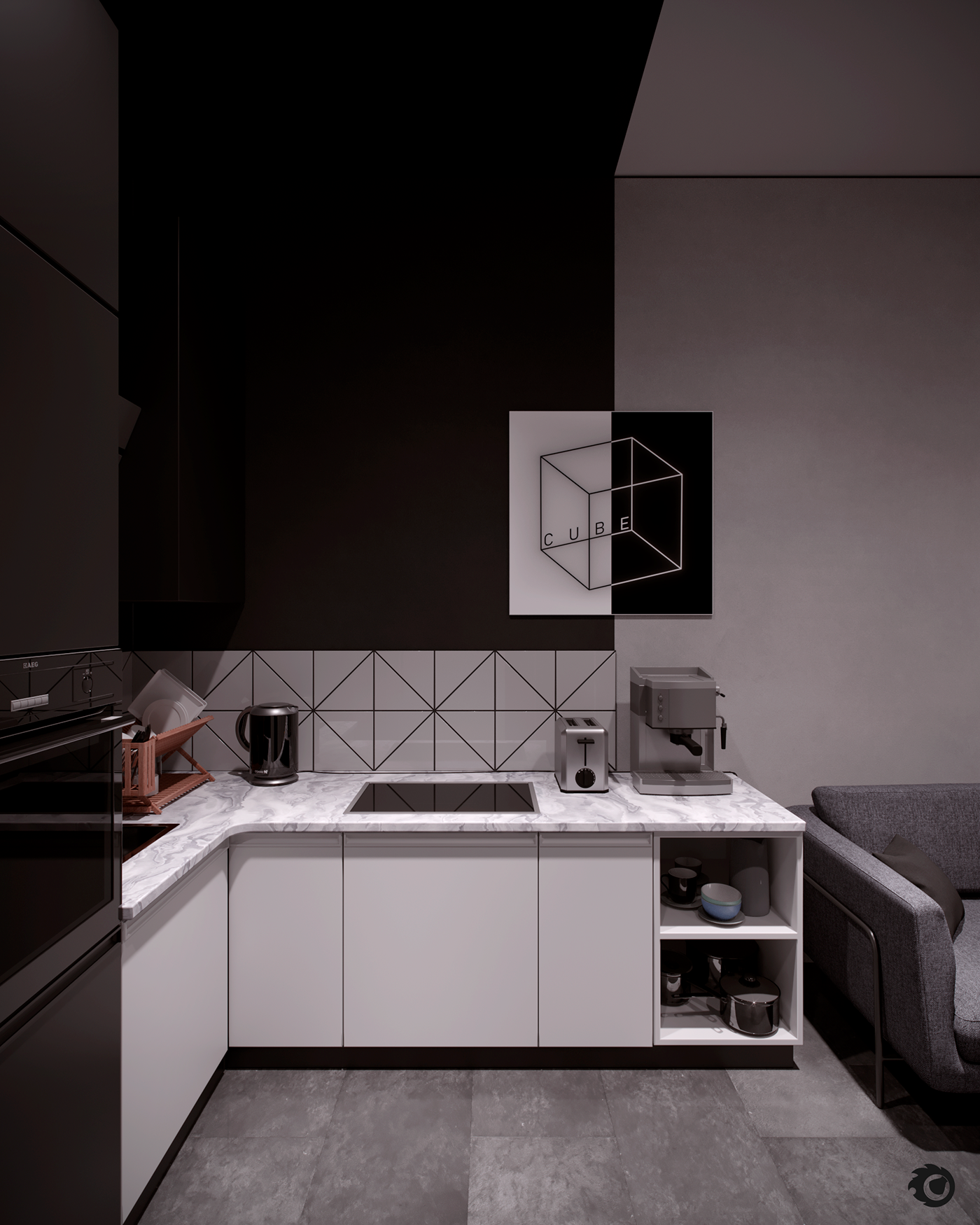 cinema 4d corona renderer corona corona render  maxon Interior kitchen interior black interior Minimalism