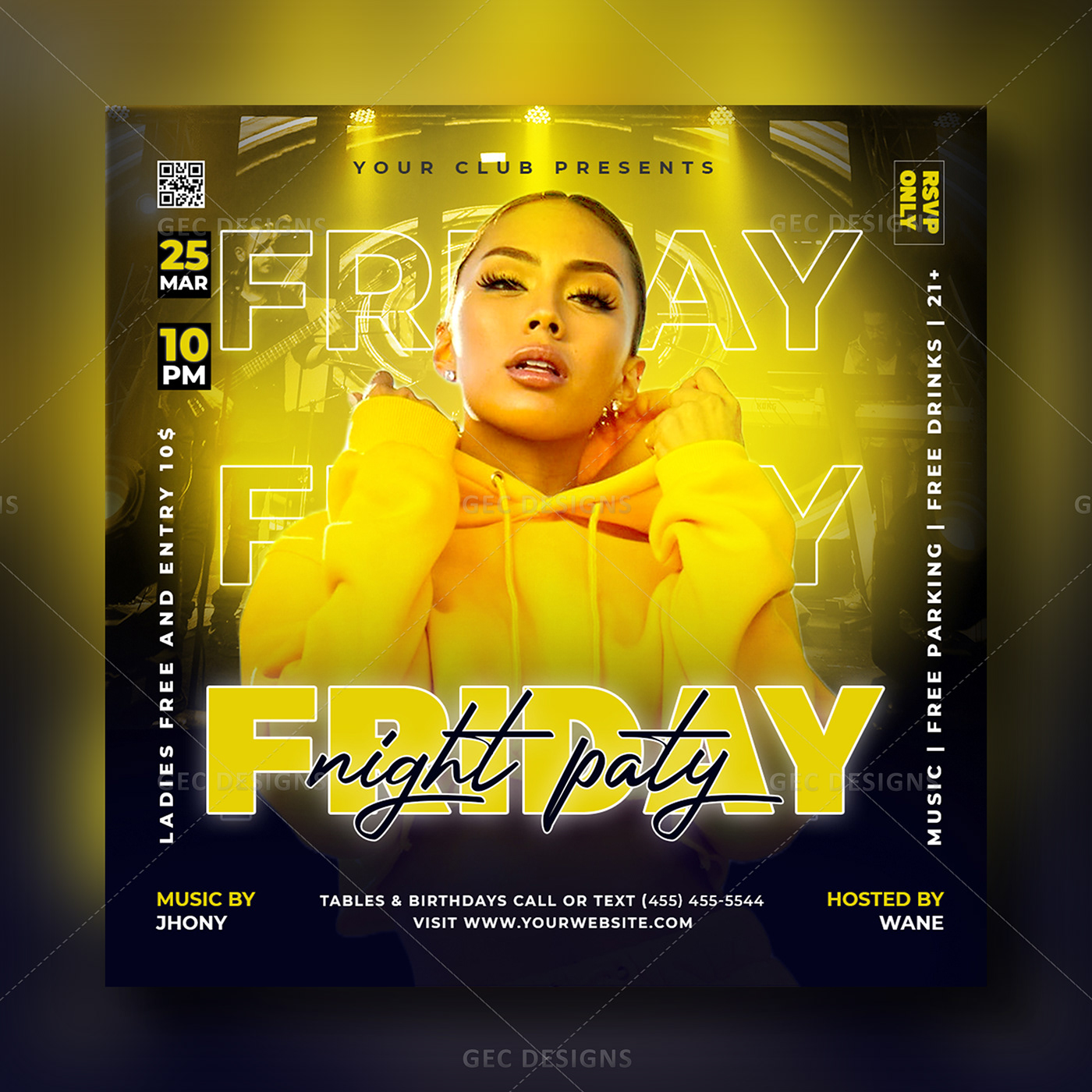 Night party flyer template is a trendy and captivating design that is perfect for promoting a party.