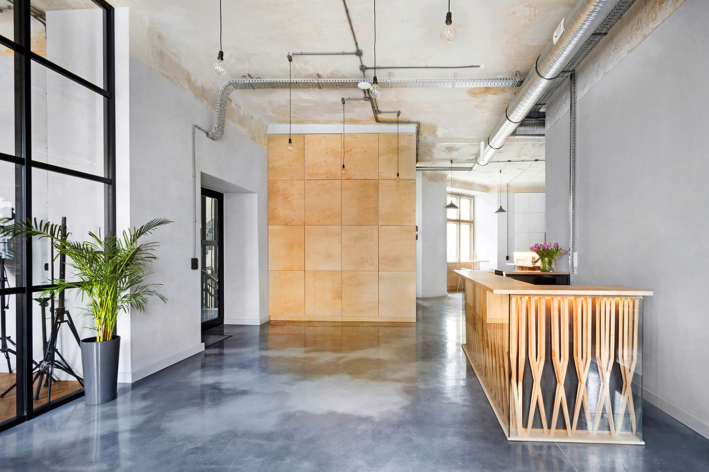Five Cell Interior plywood industrial Office poland warsaw architecture cnc refurbishment