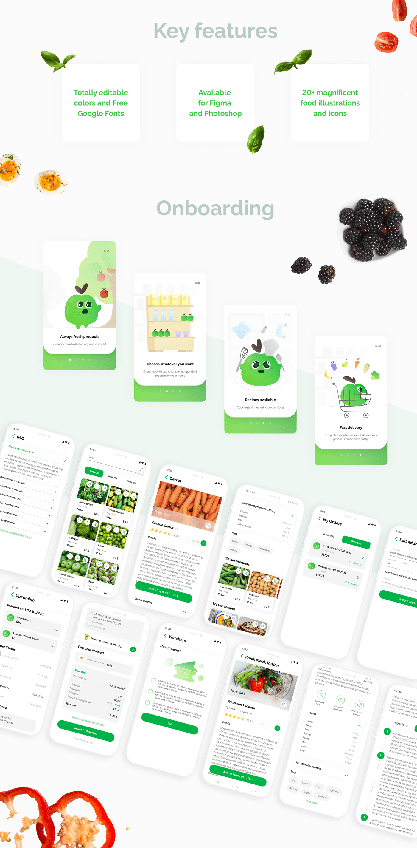 cooking food delivery fresh green Health illustrations minimal Mobile app organic recipes