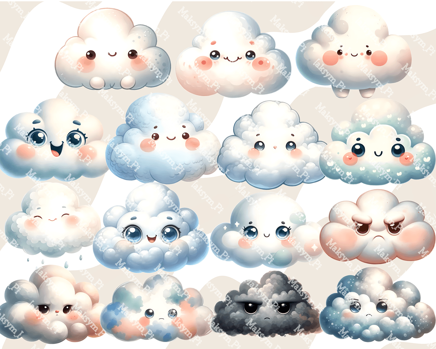 clouds sky clouds clouds cartoon Clouds Clipart clouds funny clouds illustration clouds watercolor clouds whimsical