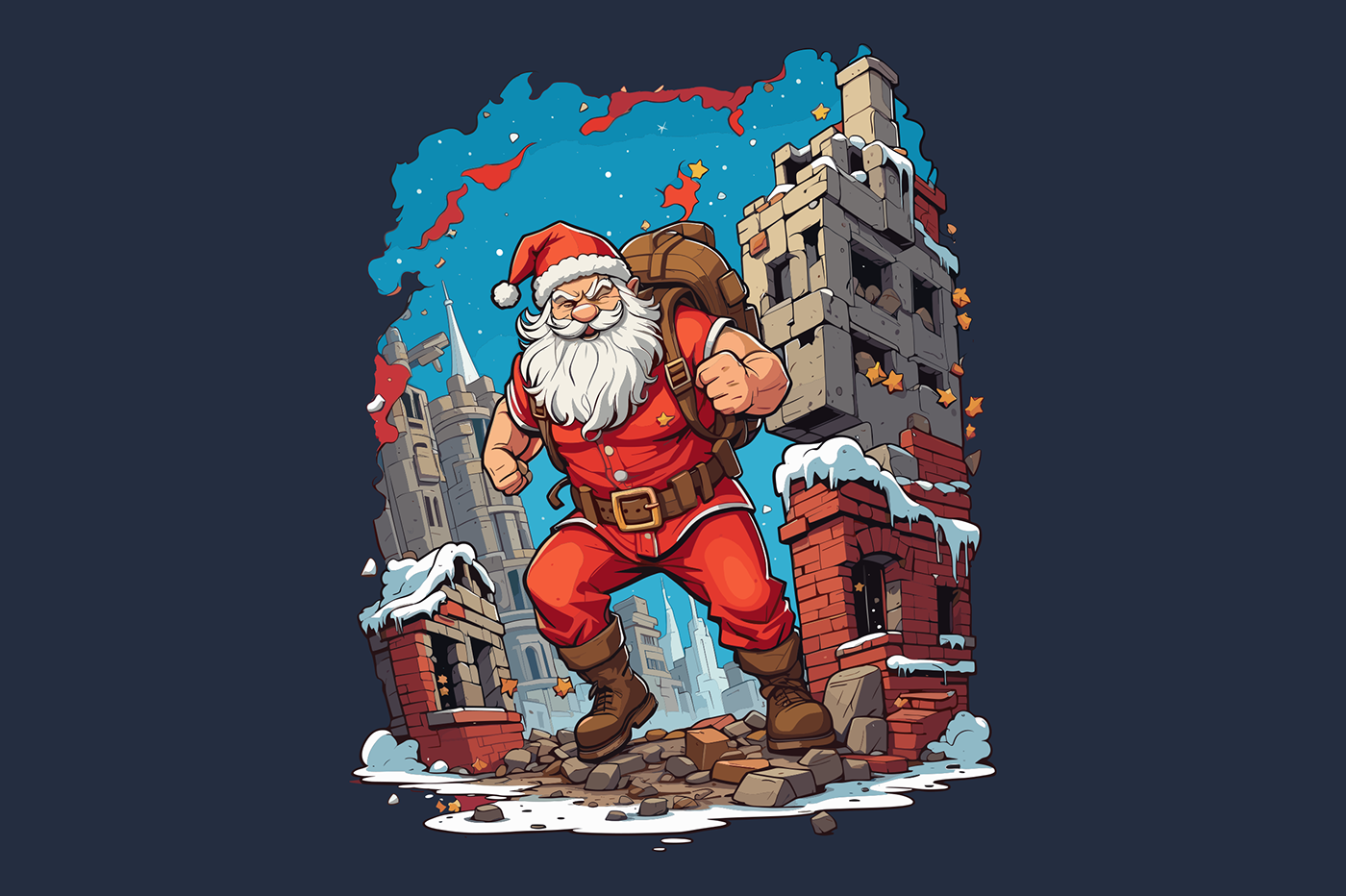 Santa Claus Christmas Action Hero Action movies comic art T-Shirt Design ILLUSTRATION  EPS vector